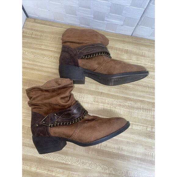 Bongo Brown Faux Suede Brass Hardware Ankle Western Baja Boots Size 9 - Picture 7 of 10